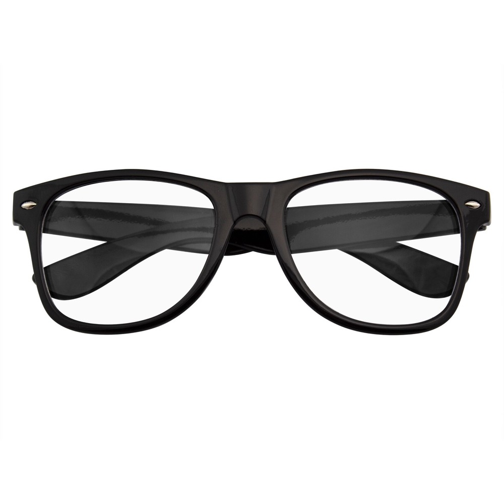 MENS WOMENS NERD BLACK GEEK GLASSES GLOSSY CLEAR LENS Clear frame sunglasses