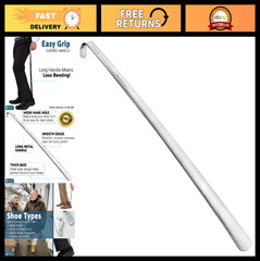 Extra Long Metal Shoe Horn 31″ Curved Handle Stainless Steel Mobility Aid for Se