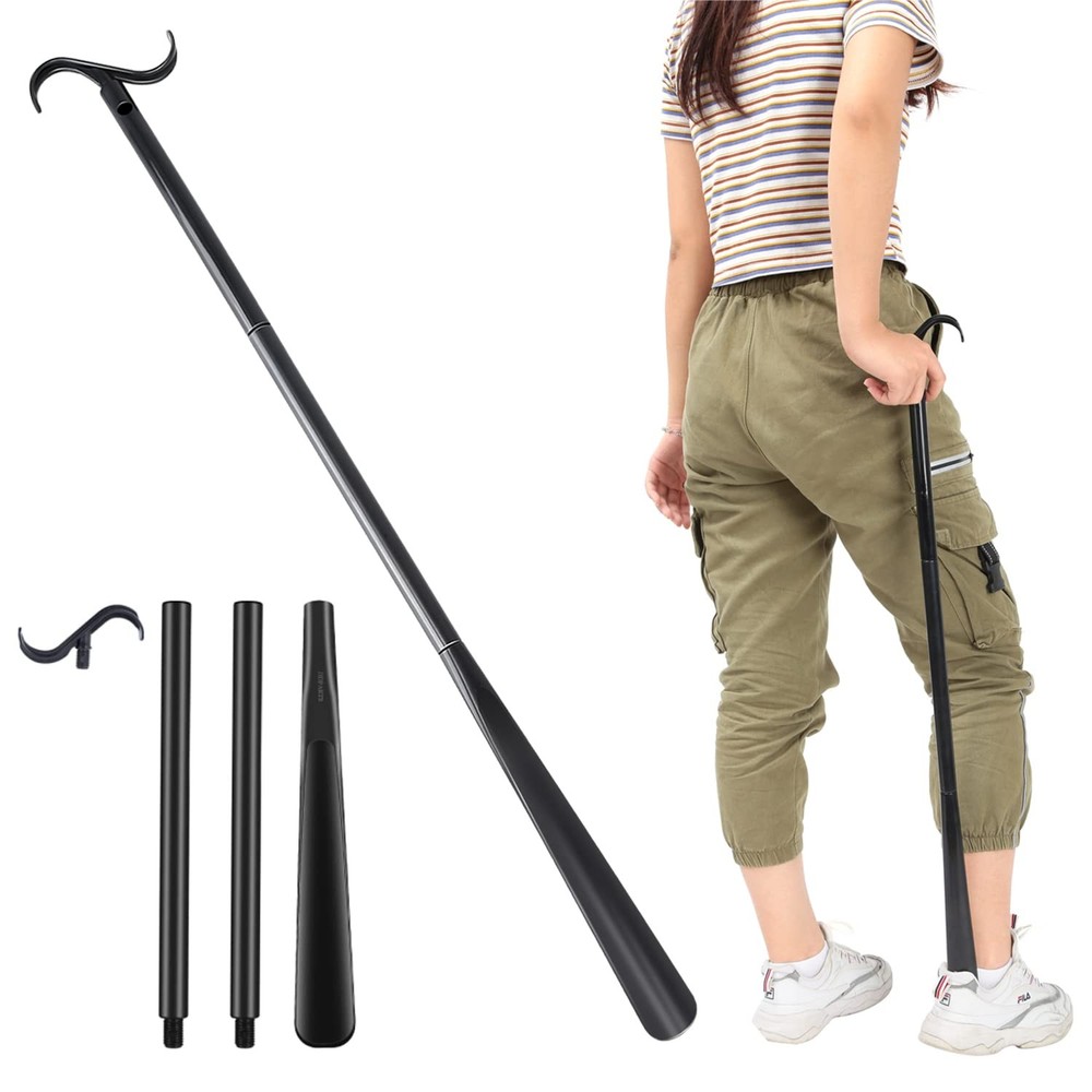 35″ Long Dressing Stick with Shoe Horn Sock Removal Tool, Adjustable Extended