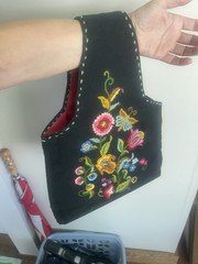 Vintage Black Floral Butterfly Hand Embroidered Cottagecore Loop Handle Purse