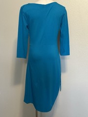 ESCADA “Duqua”Lagoon Blue Stretch Viscose Knit Ruched Sheath Dress sz.M US 38 EU