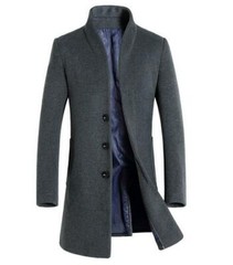 Men’s Wool Blend Mid Length Jacket Formal Stand Collar Slim Trench Coat Oversize