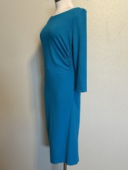 ESCADA “Duqua”Lagoon Blue Stretch Viscose Knit Ruched Sheath Dress sz.M US 38 EU