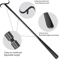35″ Long Dressing Stick with Shoe Horn with Sock Removal Tool, Adjustable Extend
