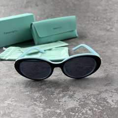 New In Box – Tiffany Black & Blue Oval Sunglasses for Women Designer Eyewear
