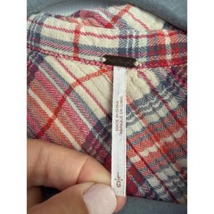 Free People Red Plaid Button Down Shirt Raw Hem Oversized Flannel