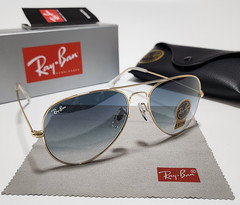 Ray-Ban RB3025 Aviator Pilot Sunglasses Gold Frame Glass Gradient Blue Lens 58mm