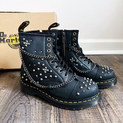 Dr. Martens 1460 Studded Chain Leather Lace Up Utility Boots Size M4 W5 EU36