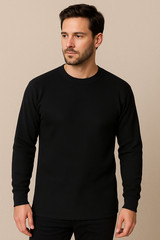 Men’s Cotton Waffle Knit Black Shirt Warm Thermal Top for Winter – Free Shipping