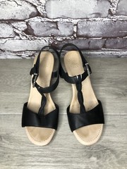 UGG Black Leather Casual Cork Wedge Ankle Strap Sandals Women’s Sz 7M US/38EU