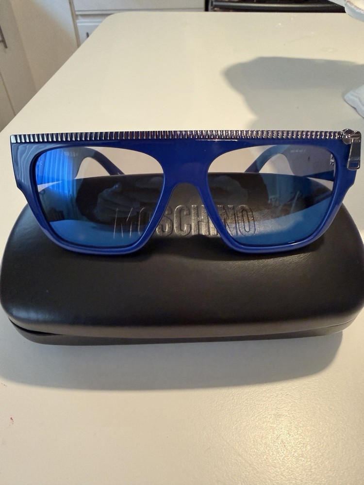 Moschino Men’s Sunglasses Blue Plastic Full Rim Browline Frame MOS165/S 0PJP XT
