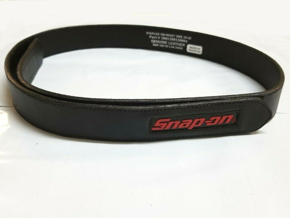 NEW Snap On Tools Men’s Genuine Leather No-Scratch Black Work Belt Hook & Loop