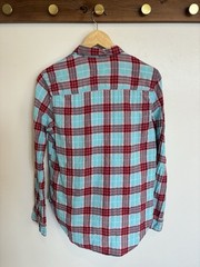 Hollister plaid long sleeve button-down shirt in turquoise, red, and navy Size M