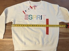 Esprit Women’s White Crew Neck Embroidered Logo Fleece Pullover Sweatshirt 80’s