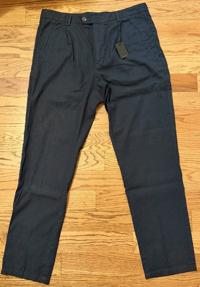 Bonobos Men’s Slim Fit Linen Cotton Blend Blue Chino Pants Pockets Waist 36