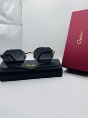 Cartier Men’s Rimless Sunglasses Gold Metal Frame Gray Tinted Plastic Lenses