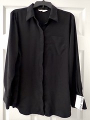 Nine West Men’s Black Solid Button-Front Collared Long Sleeve Shirt L