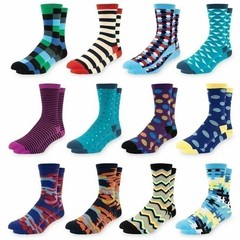 Men’s Dress Socks Size 10-13 Colorful Funky Patterned Crew Socks 12 Pairs