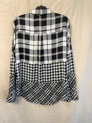 Express Button-Up Shirt Patchwork Design Black and White Med Slim Fit
