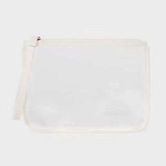 Clear Pouch Wristlet – Cream: Faux Leather TPU Zip Wallet