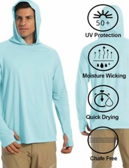 UPF50+ Mens Outdoor Fishing Hoodie Sun Block Skin Protection Long Sleeve T-Shirt
