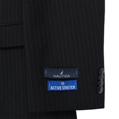 Nautica Mens Modern Fit 2 Piece Suit 36S 32W Black Pinstripe Stretch NWT
